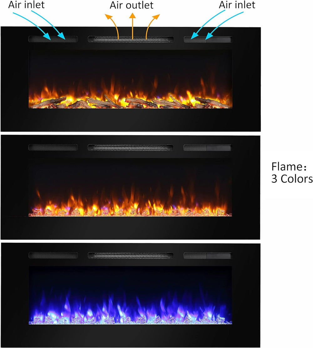 PuraFlame Alice Electric Fireplace 50" Recessed with Heater 1500W New