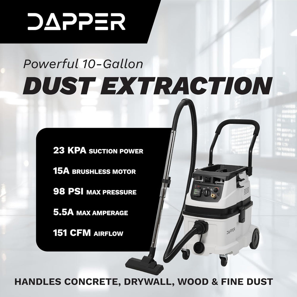 Dapper Supply Dust Extractor Vacuum 10 Gal. Wet Dry with Auto HEPA Filter New