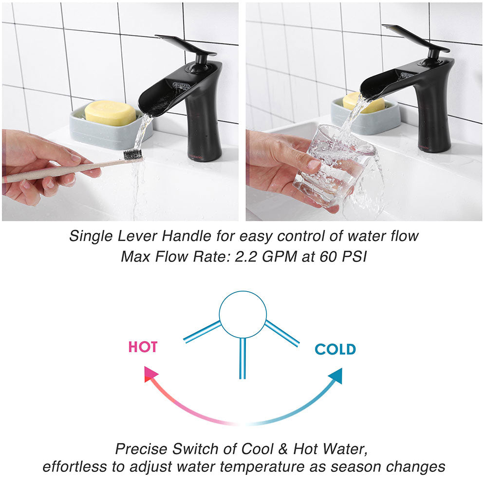 Yescom Waterfall Bathroom Sink Faucet 1-Handle Cold & Hot 6.5"H New