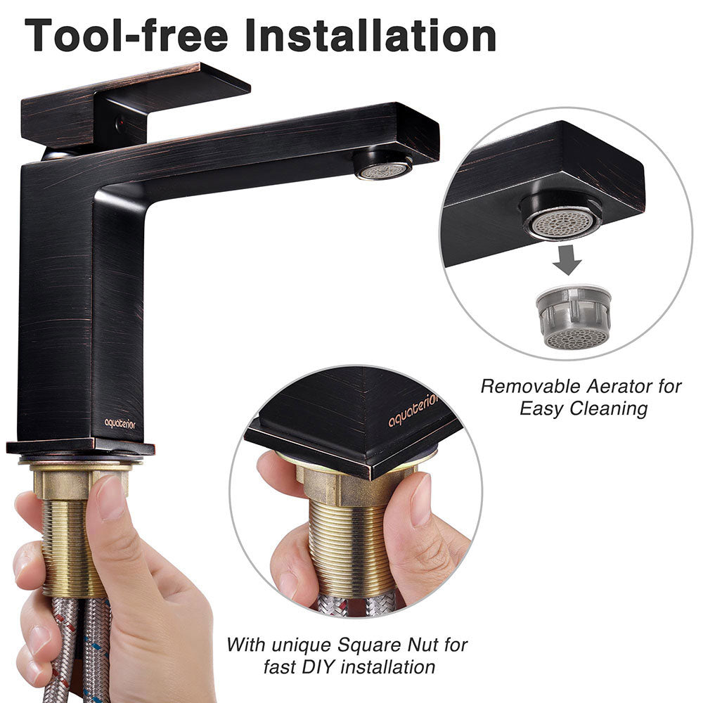 Yescom Bathroom Sink Faucet Square 1-Handle Cold & Hot Brushed Nickel New