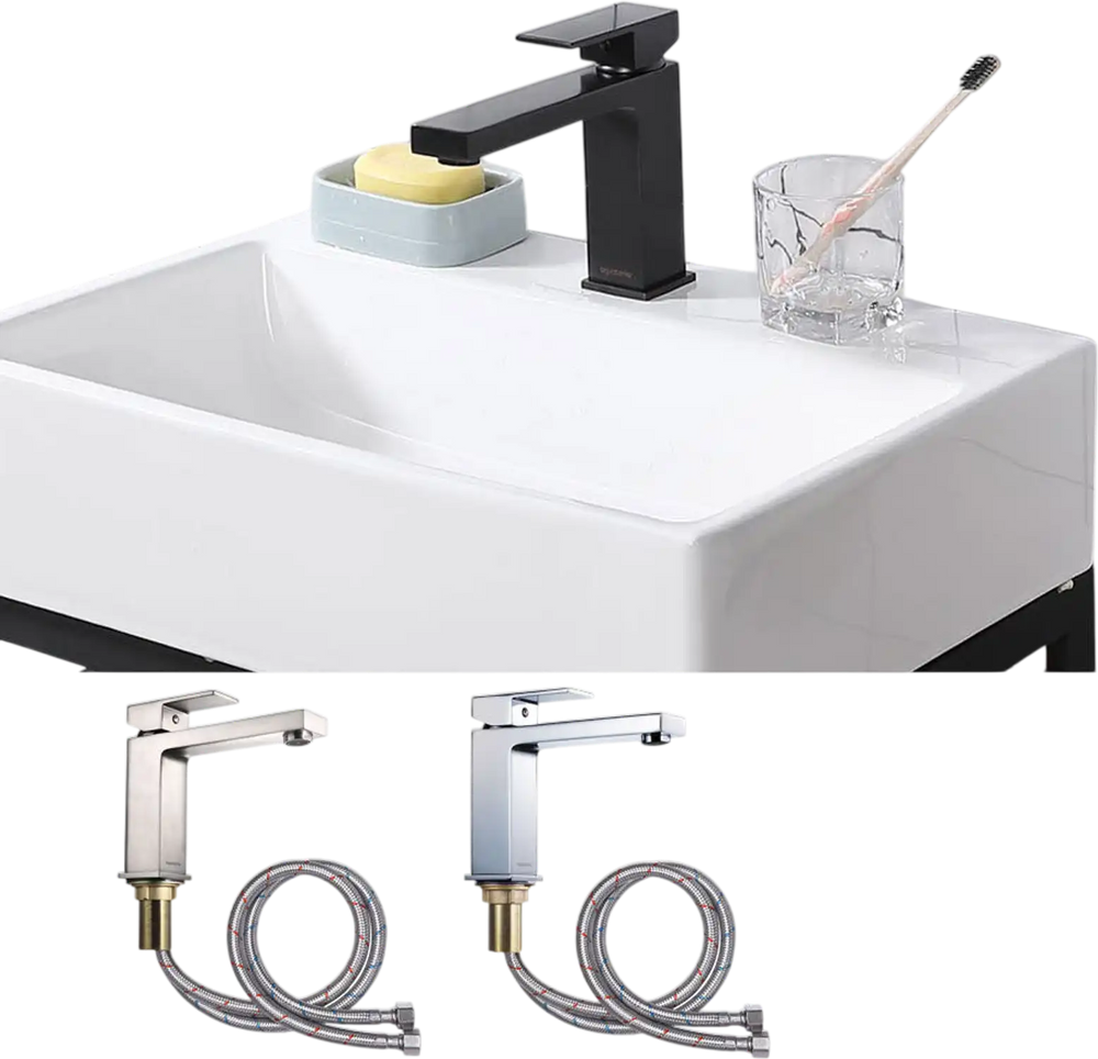 Yescom Bathroom Sink Faucet Square 1-Handle Cold & Hot Brushed Nickel New
