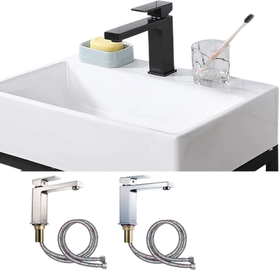 Yescom Bathroom Sink Faucet Square 1-Handle Cold & Hot Brushed Nickel New