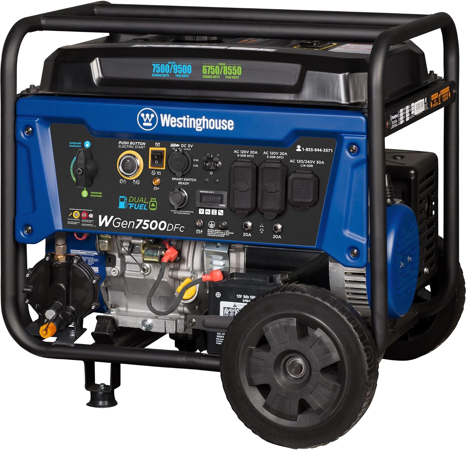 Westinghouse WGen7500DFc Generator 7500W/9500W 30 Amp Remote Start Dual Fuel with CO Sensor New