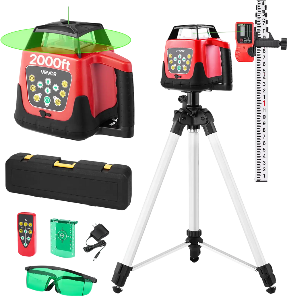 Vevor Rotary Laser Level Kit 2,000 ft 360-Degree Self Leveling with Tripod Scale Remote Control New