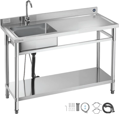 Vevor Utility Sink 47 x 19.7 in. with Right Drainboard Stainless Steel New