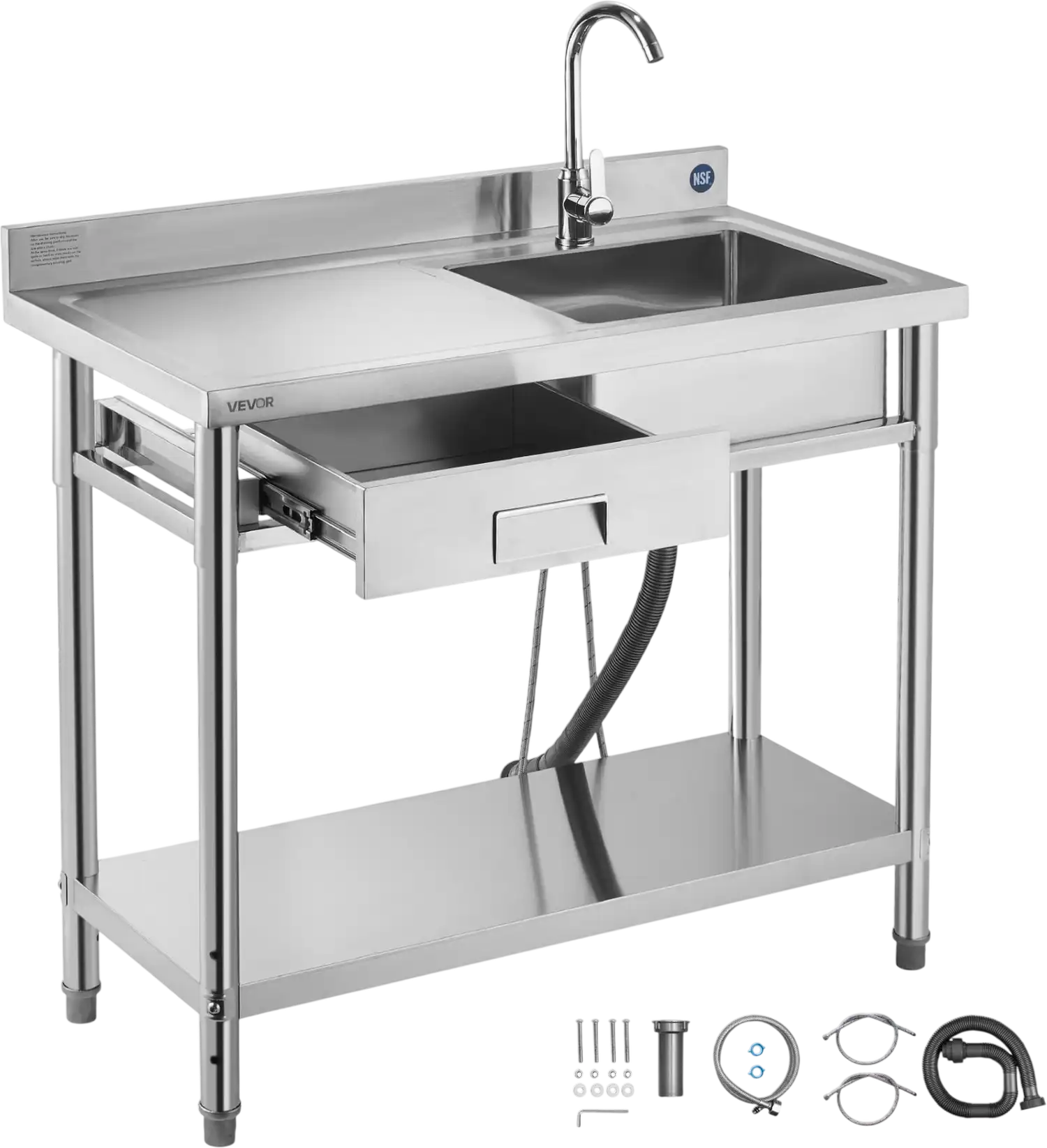 Vevor Utility Sink 39.4 x 19.7 in. with Drawer Left Drainboard Stainless Steel New