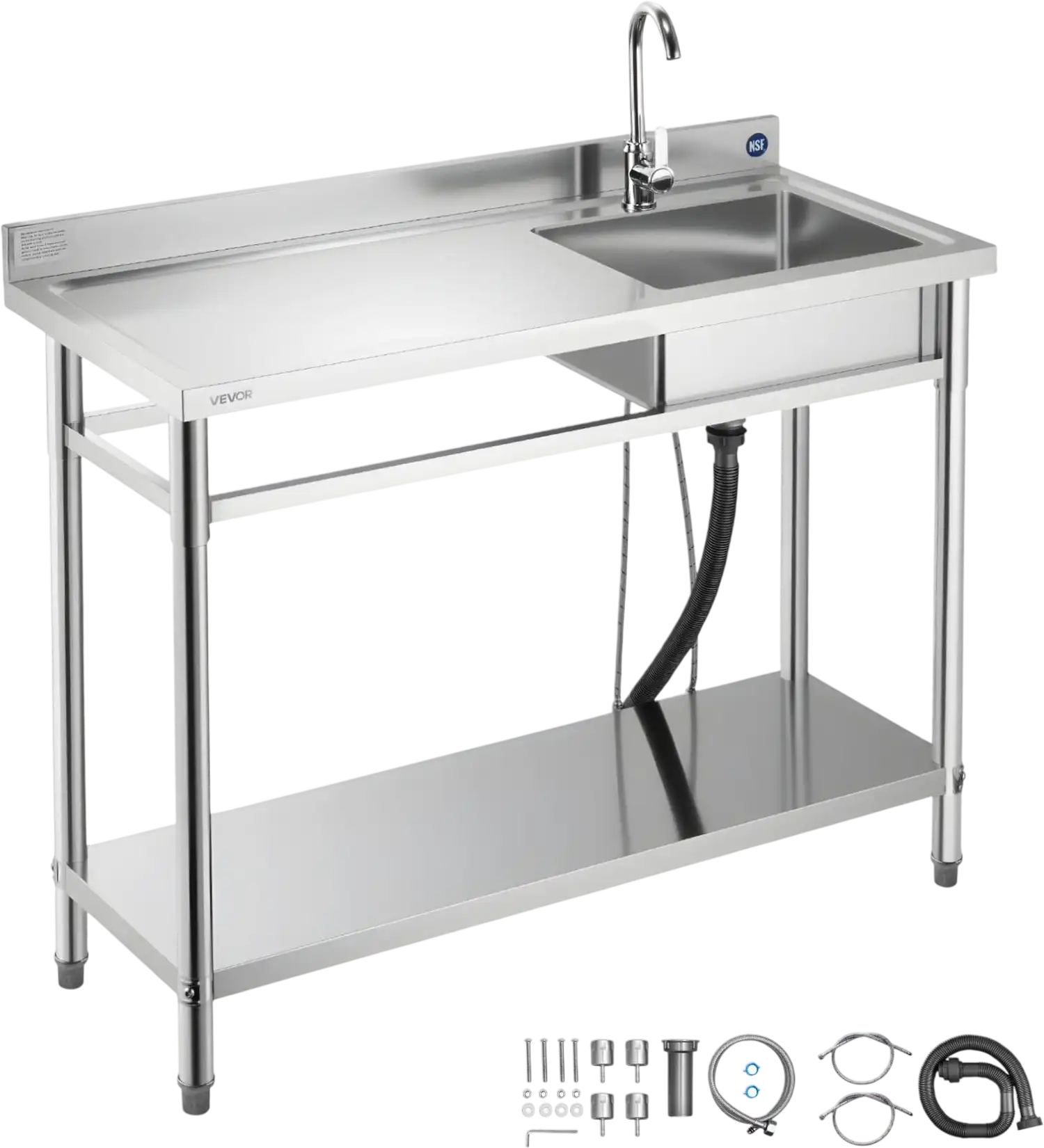 Vevor Utility Sink 47 x 19.7 in. with Left Drainboard Adjustable Shelf Stainless Steel New