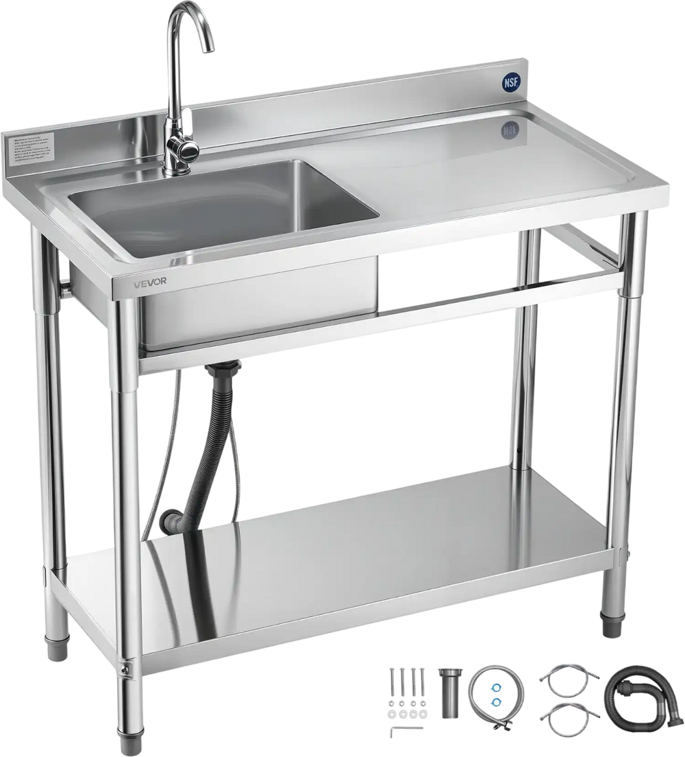 Vevor Utility Sink 39.4 x 19.7 in. with Right Drainboard Stainless Steel New
