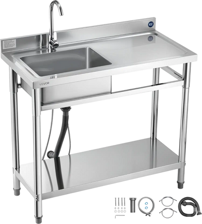 Vevor Utility Sink 39.4 x 19.7 in. with Right Drainboard Stainless Steel New