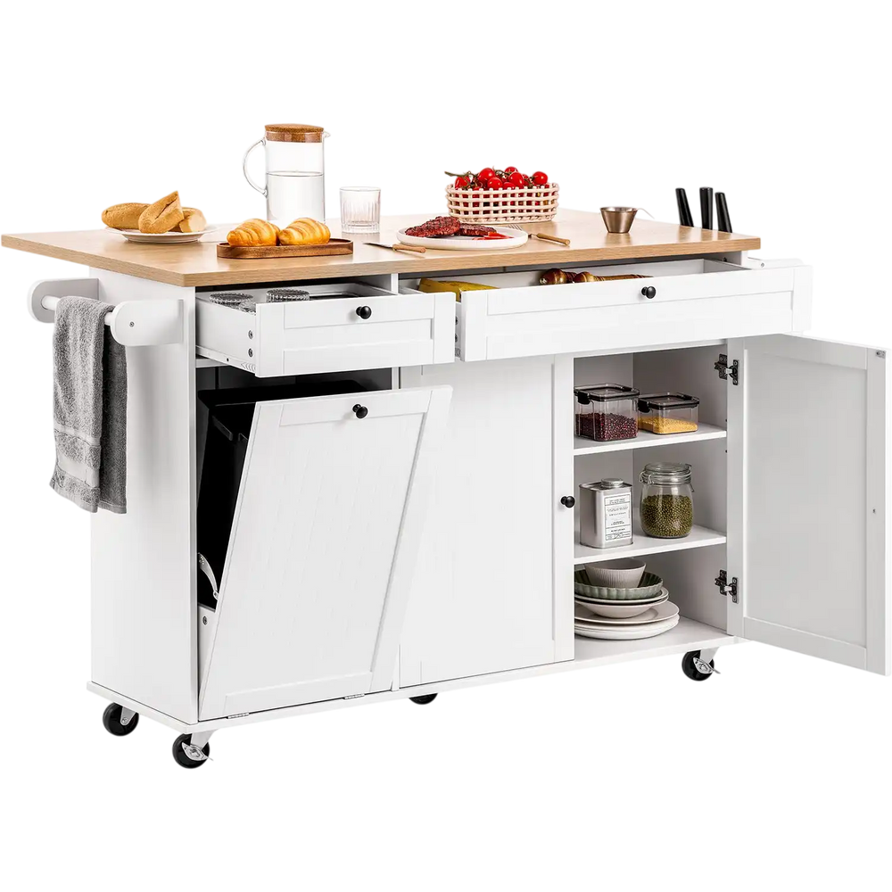 Vevor Kitchen Island Cart 60" with Drop Leaf Wheels Storage New
