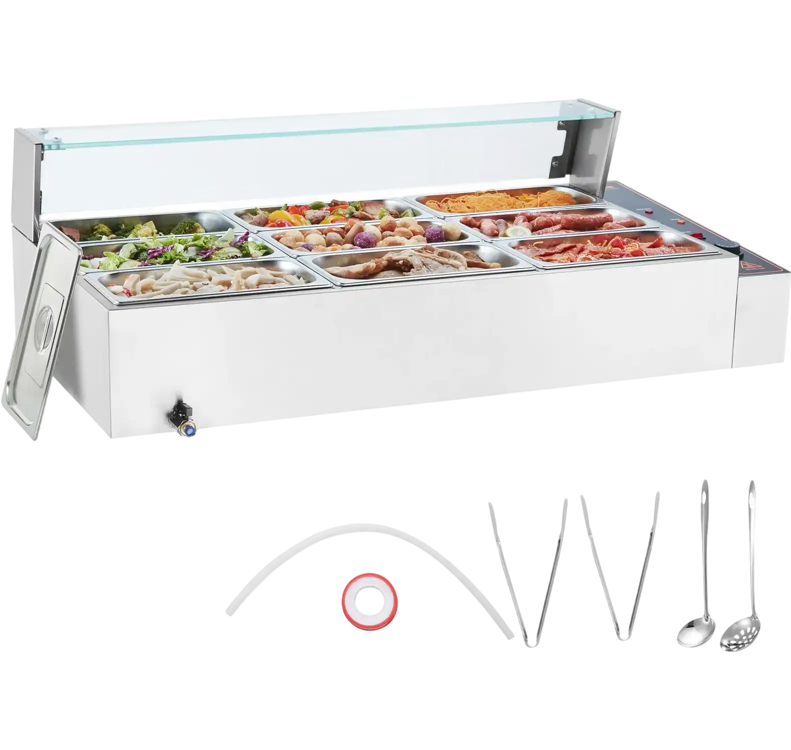 Vevor Commercial Food Warmer 9-Pan Steam Table with Glass Shield 1500W New
