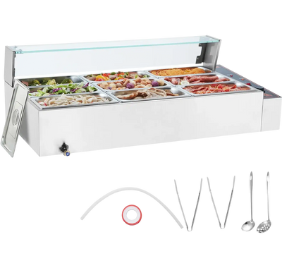 Vevor Commercial Food Warmer 9-Pan Steam Table with Glass Shield 1500W New