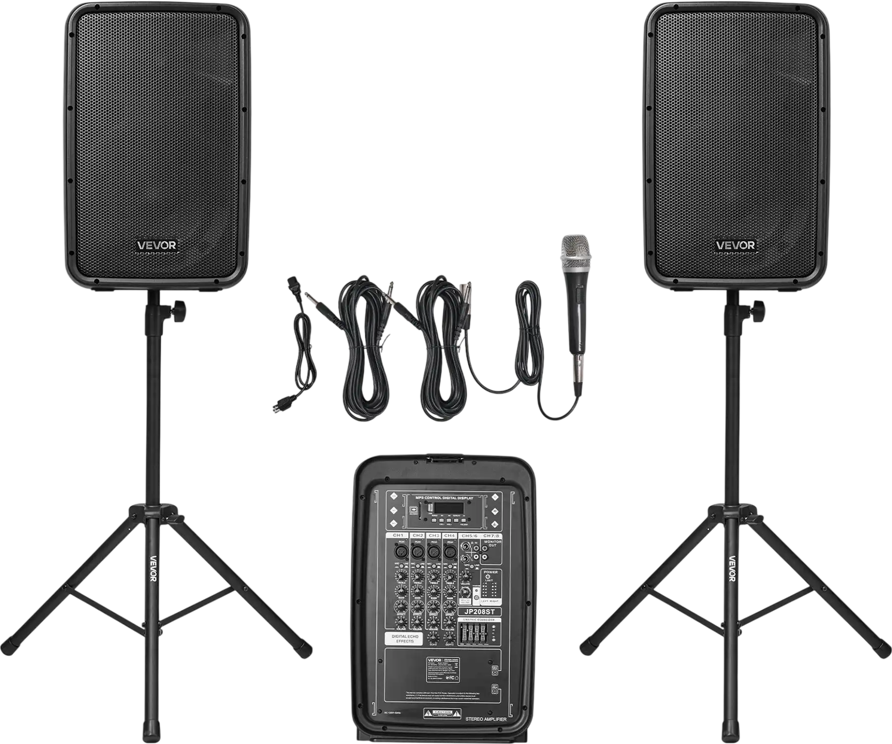 Vevor Portable PA System with 8 Channel Mixer Dual Speakers Wireless Bluetooth 300W New