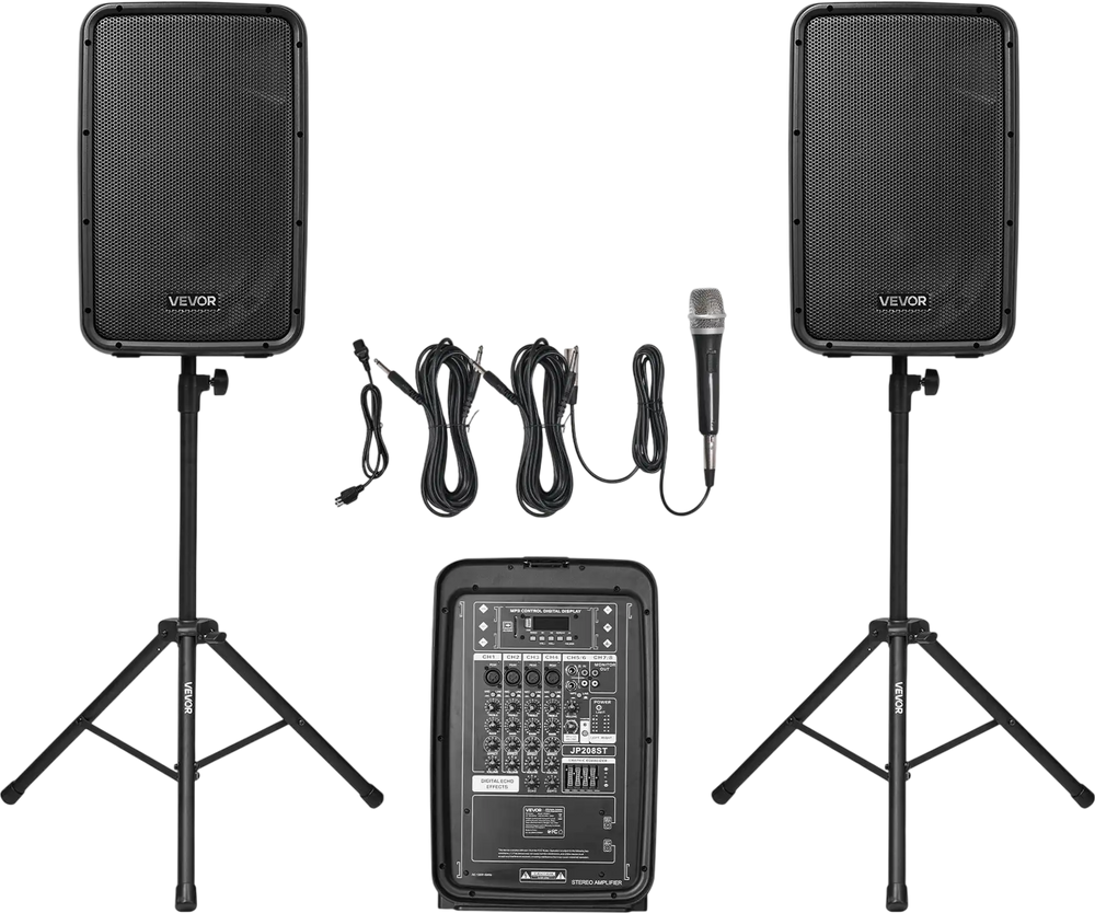 Vevor Portable PA System with 8 Channel Mixer Dual Speakers Wireless Bluetooth 300W New