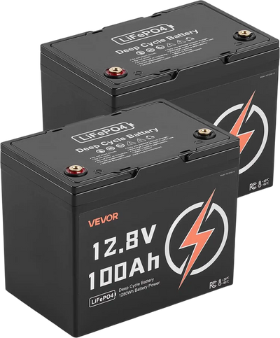 Vevor Deep Cycle Battery LiFePO4 12V 100Ah with Built-in BMS 2-Pack New
