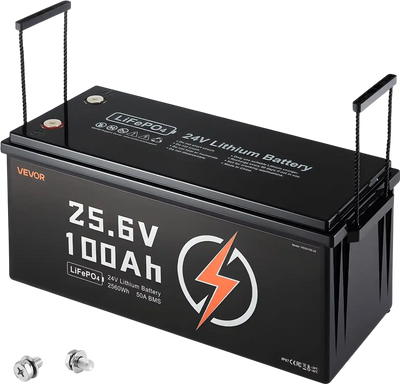 Vevor Deep Cycle Battery LiFePO4 24V 100Ah Built-in 50A BMS New