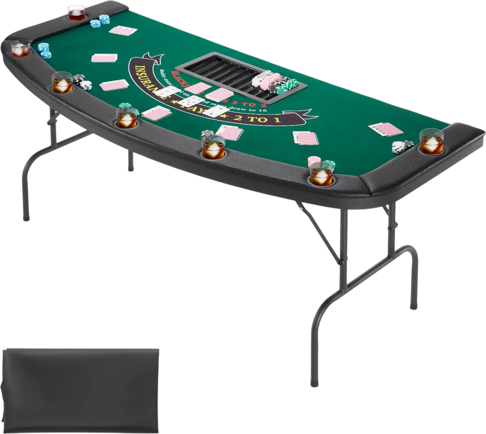 Vevor Poker Table 7 Player 72 in. Foldable with Padded Rails Cup Holders New