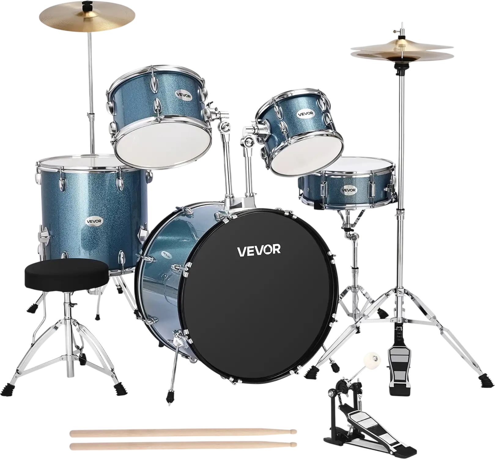 Vevor Junior Drum Set 5-Piece 22 in. with Cymbals Adjustable Throne New