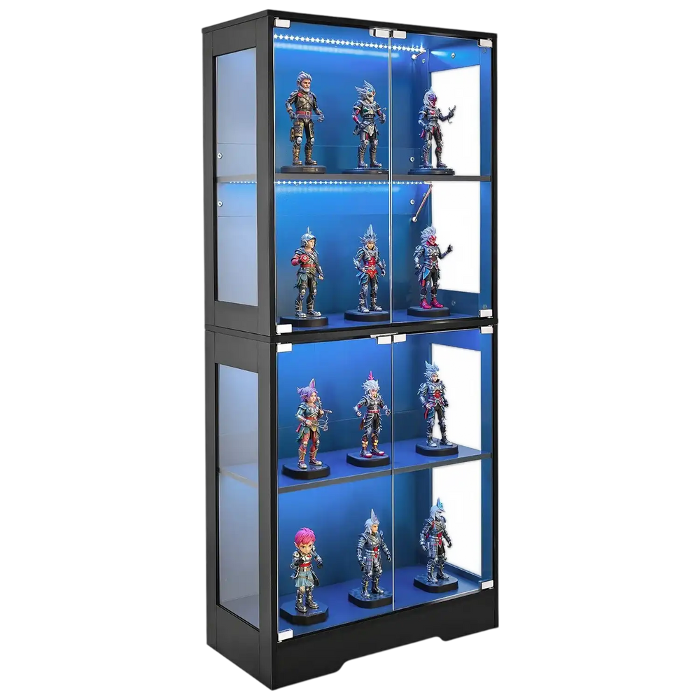 Vevor Display Cabinet 65" Tall 4-Tier Storage with 3 Color Lights New