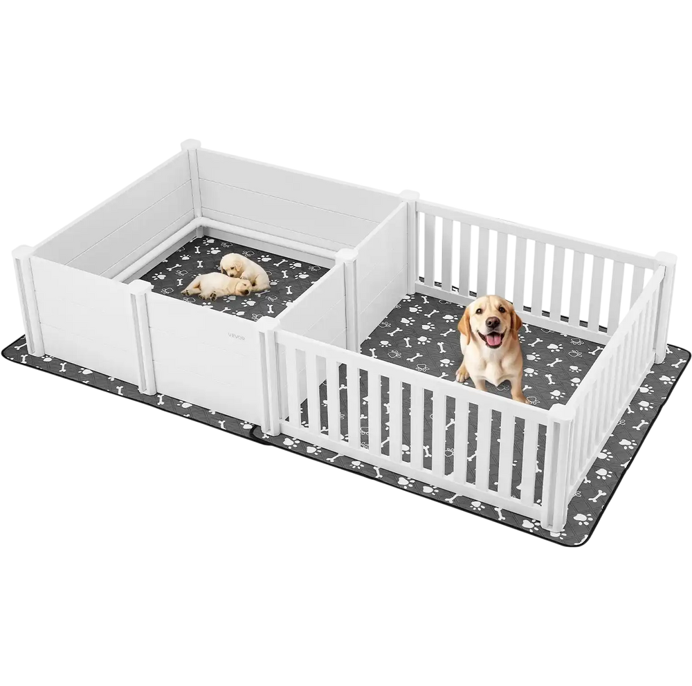Vevor Puppy Playpen 2-Room Whelping Box with Height Adjustable Door Washable Pad New