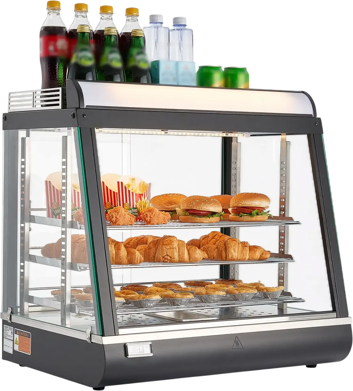 Vevor Food Warmer Commercial Display 3-Tier with Adjustable Shelves LED Light 1200W New