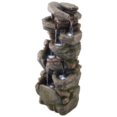 Vevor Outdoor Water Fountain 38.9 in. 7-Tier Rock-Shaped Waterfall with LED Light Pump New