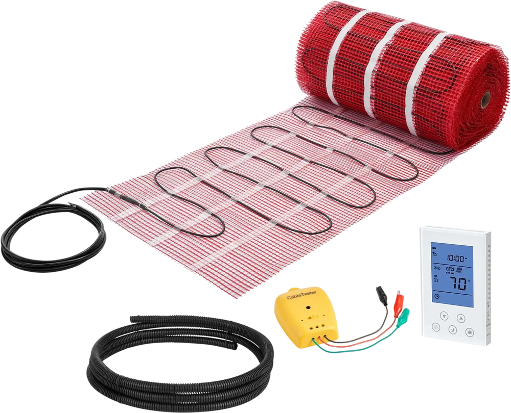 Vevor Floor Heating Mat System 150 Sq. Ft. Self-Adhesive Mesh Smart Control Thermostat 120V New