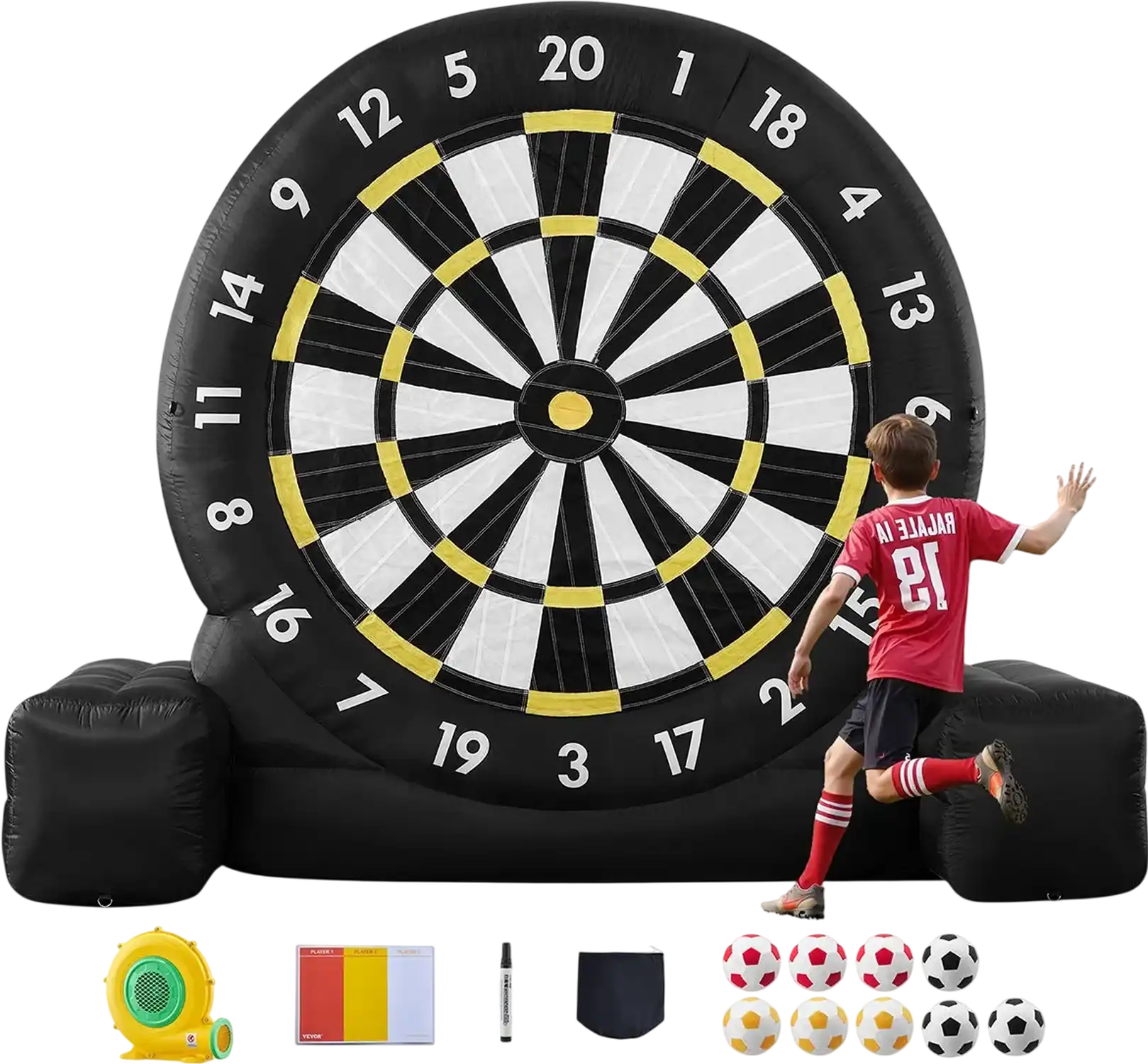 Vevor Inflatable Soccer Dart Board 10 ft. with 9 Balls and Air Pump New