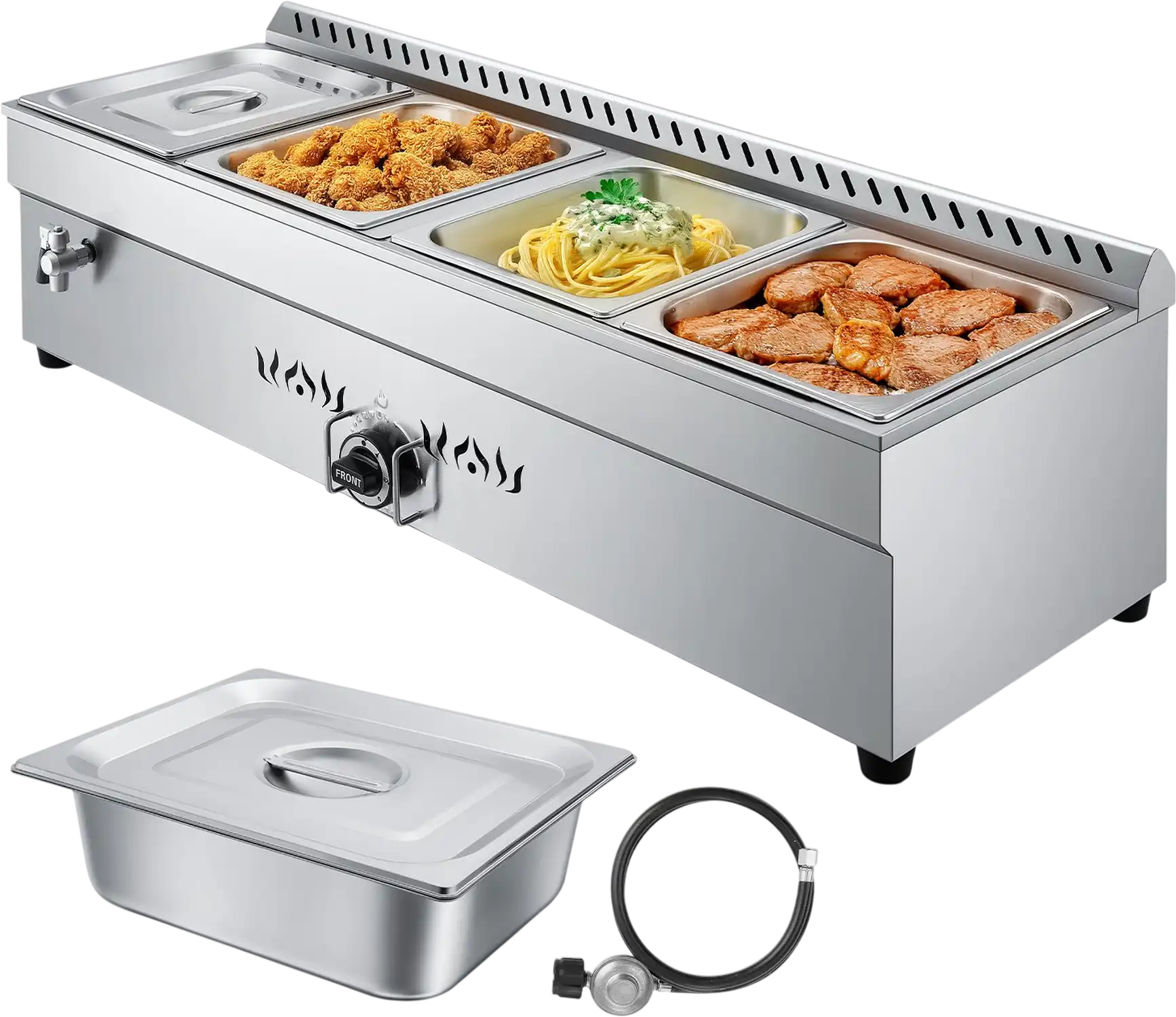 Vevor Commercial Steam Table 4-Pan Propane with Drain Valve Adjustable Temp New