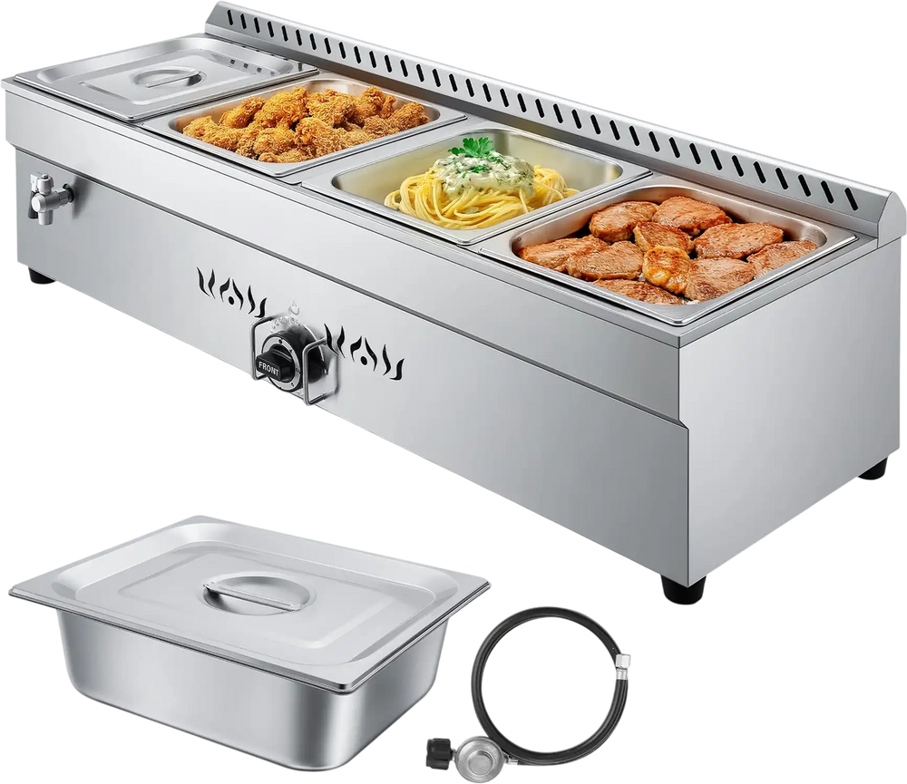 Vevor Commercial Steam Table 4-Pan Propane with Drain Valve Adjustable Temp New