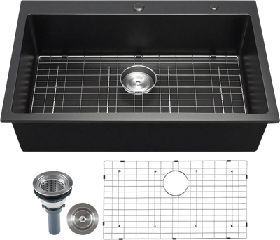 Vevor Granite Composite Kitchen Sink 33 in. Top Mount Single Bowl with Drain Set New