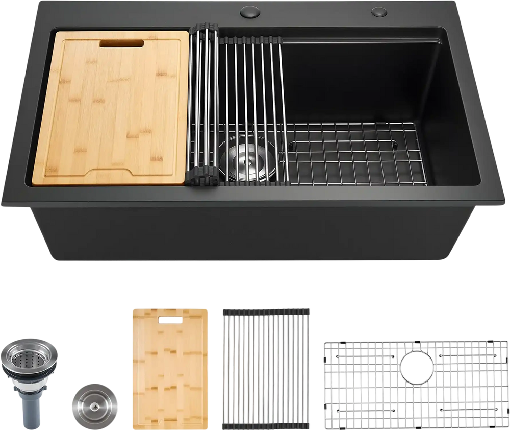 Vevor Granite Composite Kitchen Sink 33 in. Top Mount Single Bowl with Cutting Board Drain Set New
