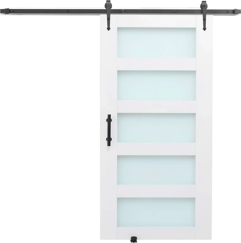 Vevor Sliding Barn Door 42 x 84 in. Frosted Glass Windows with Hardware Kit New