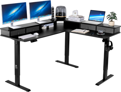 Vevor Electric Desk 63 x 55 in. L-Shaped with CPU Stand 4 Fabric Drawers New