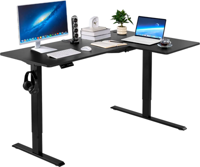Vevor Electric Desk 63 x 40 in. L-Shaped 28.2-45 in. Height Range with Dual Hooks New