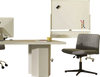 Office Furniture Set: 48 Inches x 36 Inches Mobile Whiteboard+Criss Cross Legged Chair+Linen Upholstered Executive Chair