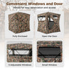 Hunting blind with camouflage design, featuring 3 adjustable windows and zippered door for 3-4 hunters.