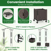 Garden arch trellis with two self-watering planter boxes, featuring textured metal tubes and 360° swivel wheels for.