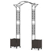 Garden arch trellis with two black self-watering planter boxes on wheels, ideal for climbing plants and easy mobility.