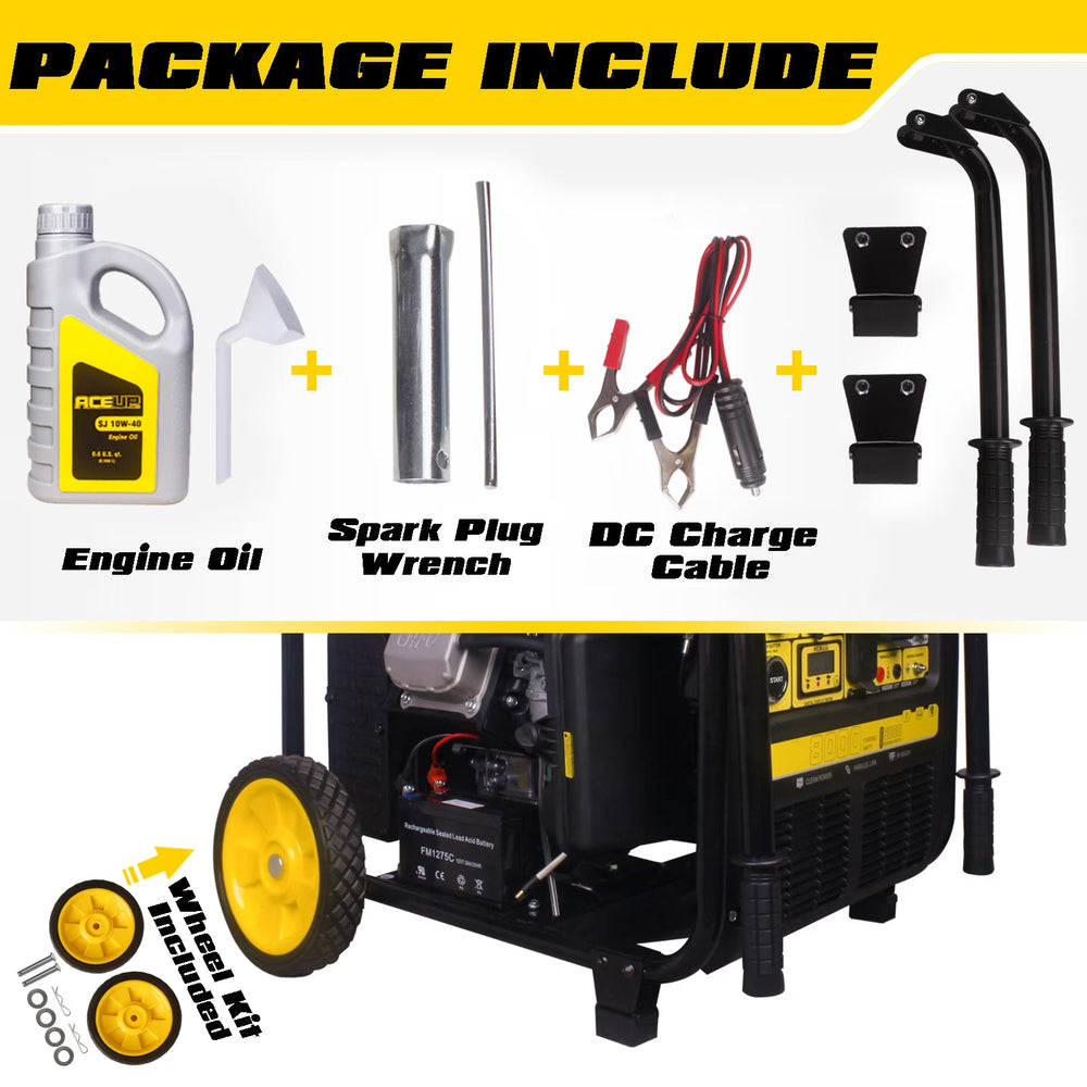 Aceup Energy 8000 Watt Gasoline Inverter Generator 322CC Electric Start & Recoil Start RV-Ready for Home Use,Emergency - AceupEnergy