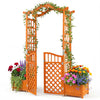 Garden arbor with gate and two planter boxes in rustic fir wood, ideal for climbing plants and outdoor decorations.