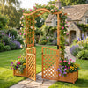 Garden arbor with gate and two planter boxes in rustic fir wood, perfect for climbing plants and outdoor decorations.