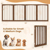 4-panel wooden dog gate in brown, 83 inches wide and 30 inches high, ideal for small and medium dogs in various spaces.