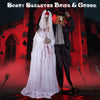 Scary skeleton groom animatronic decoration, 7.2 FT tall with moving head, red flashing eyes, and poseable arms for.