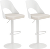 Set of 2 white bar stools with PU leather seats, adjustable height, and ergonomic backrest for comfort in kitchens or.