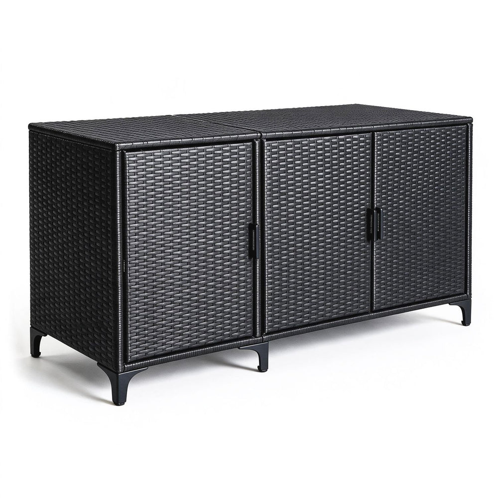 84 Gallon Patio Wicker Deck Box 3-Door PE Rattan Storage Container with Removable Shelves-Black - Gallery View 1 of 1