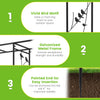 Garden arbor feeding station with vivid bird motif, galvanized metal frame, and multifunctional hooks for outdoor use.