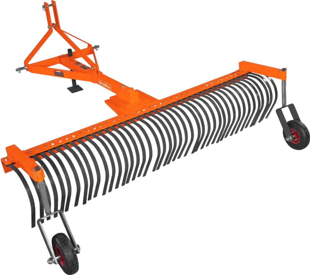 84" Landscape Rake with Bolt-On Wheels & 42 Tines 3 Point Hitch Tractor Attachment,  LR84W
