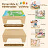 Colorful reversible tabletop for creative play, featuring train tracks and building blocks, perfect for kids'.
