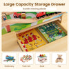 Large storage drawer of the 84-piece train and building block table, ideal for organizing toys and accessories.